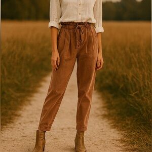 Free People Brown Margate Cord Pleat Slouch Paper Bag Boho Cargo Utility Jogger